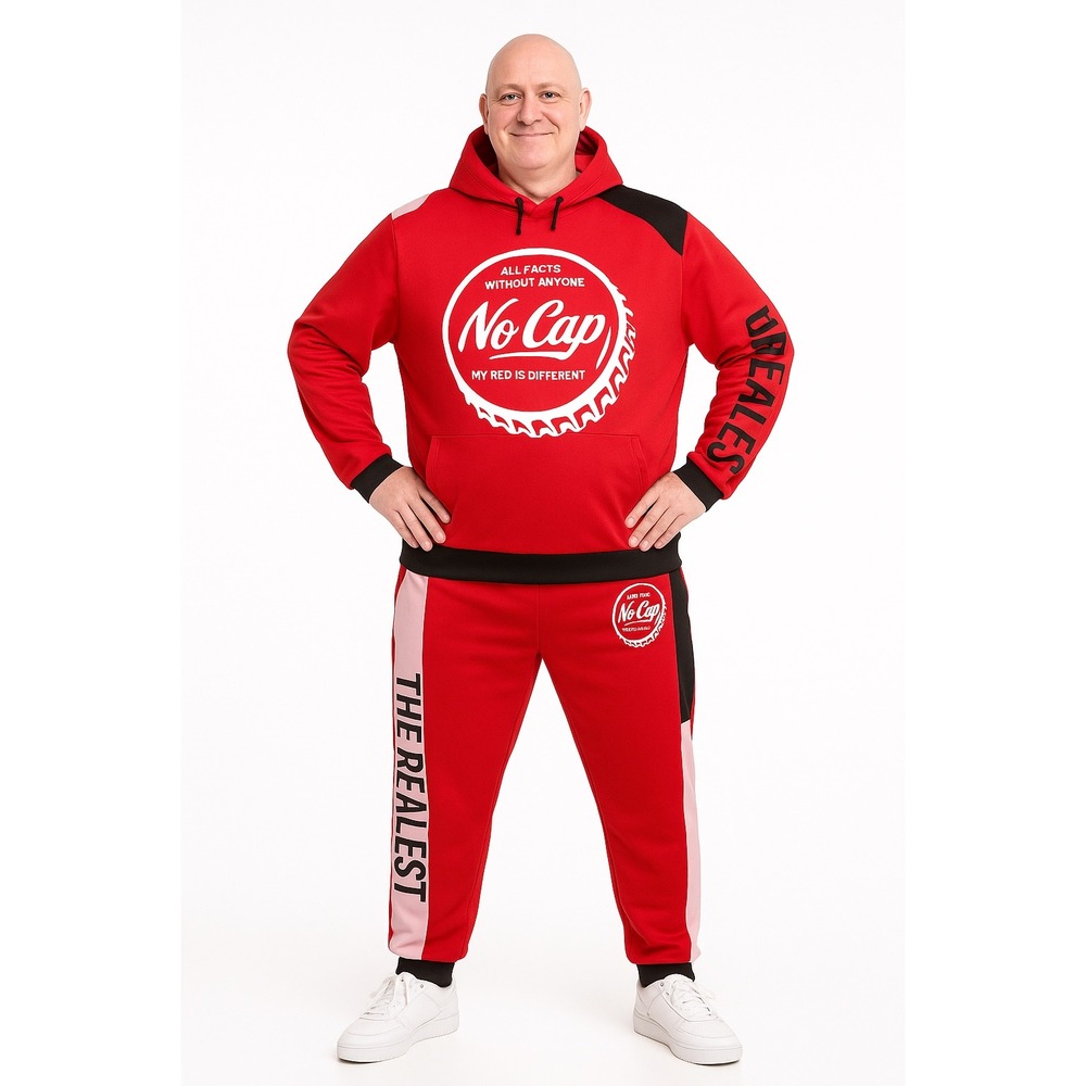 Encrypted No Cap 3X Mens Red Tracksuit Set Hoodie Sweatpants The Realest